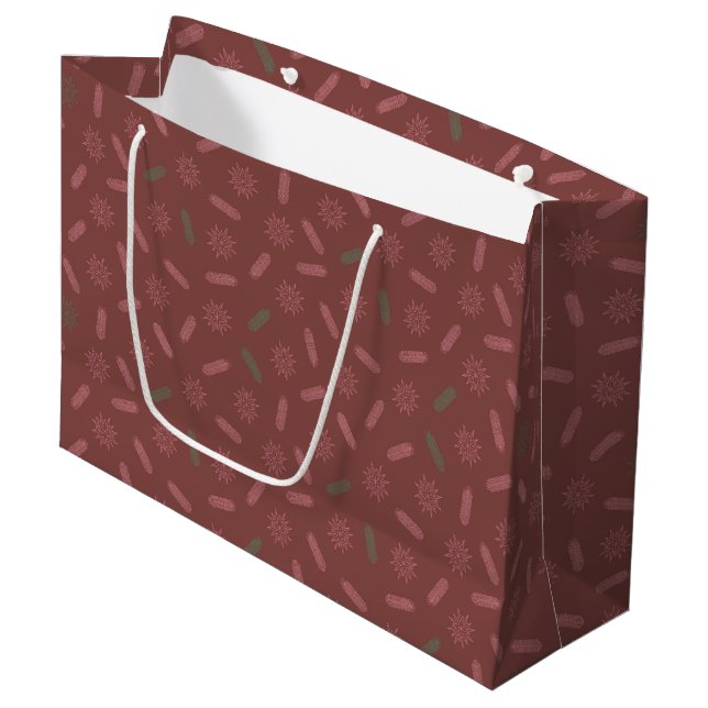 Grand Sac Cadeau Étoiles roses antiques et Bruns d'arbre (Devant Angle)