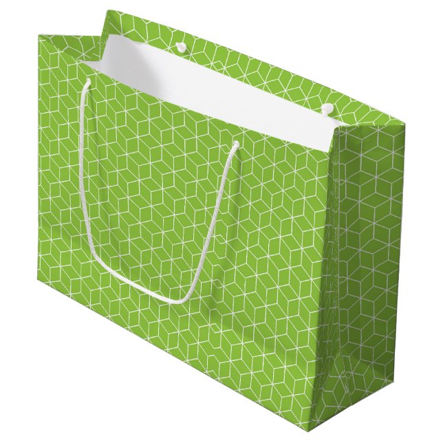 Grand Sac Cadeau Explore Modern Optical Illusions with Cube Pattern (Devant Angle)