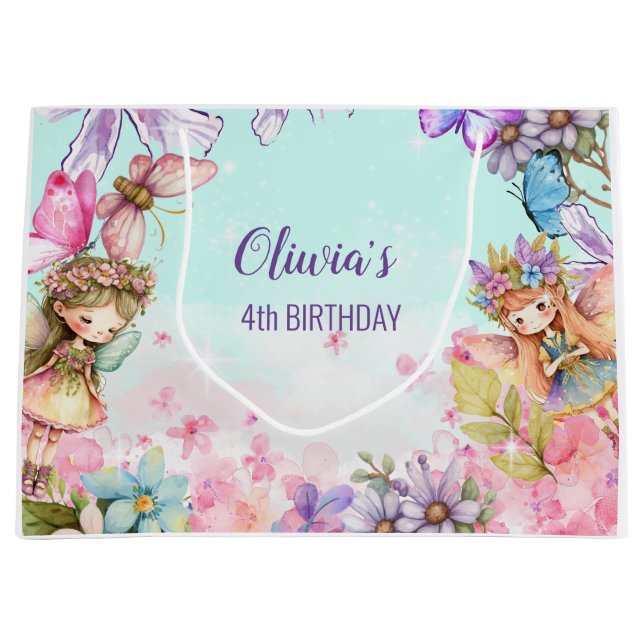Grand Sac Cadeau Fairy Birthday Princess Fairy Birthday Cadeau (Devant)