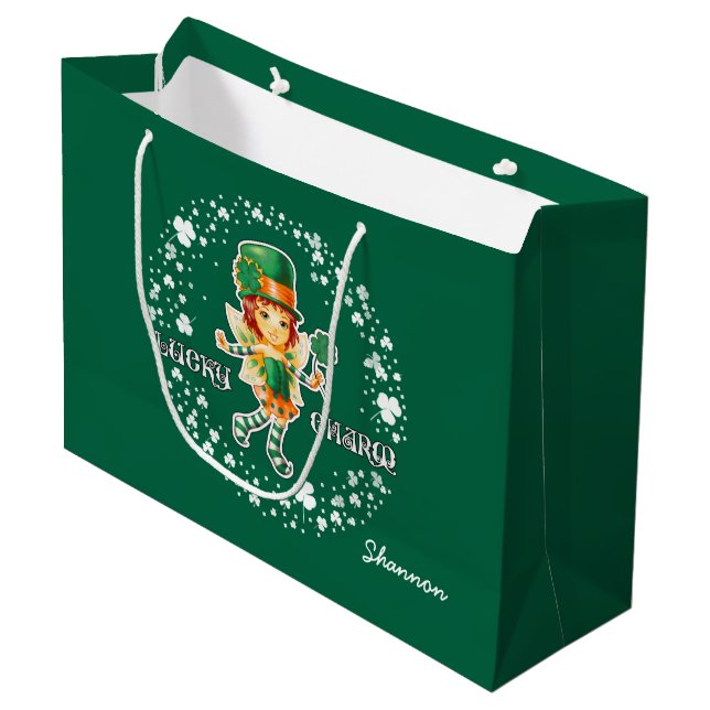Grand Sac Cadeau Fairy Irish Girl Custom St. Patrick's Day (Devant Angle)