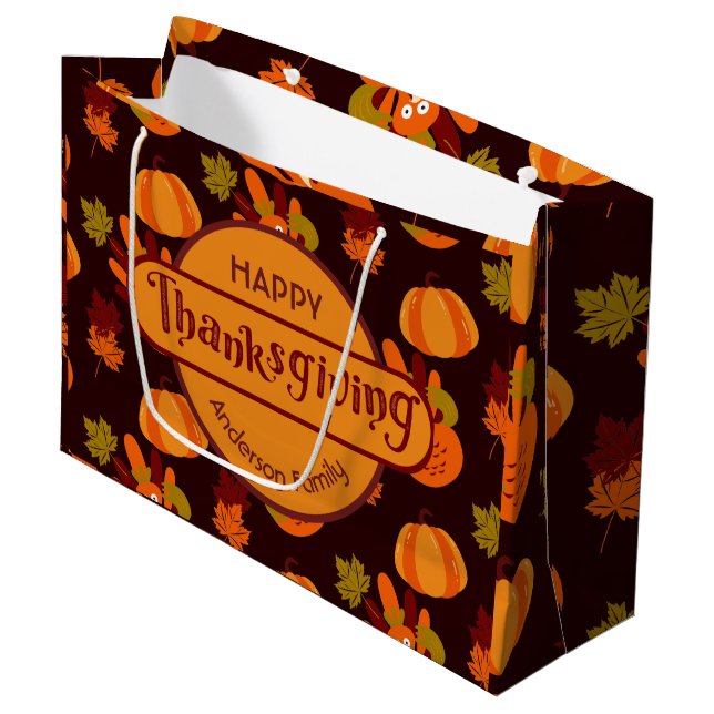 Grand Sac Cadeau Famille Thanksgiving Automne quitte Turquie Citrou (Devant Angle)