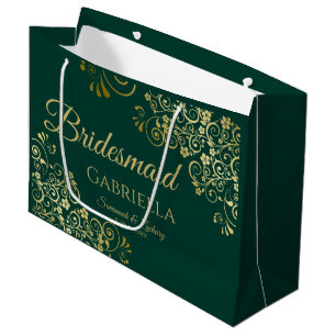 Grand Sac Cadeau Fancy Emerald Green & Gold Elegant Bridesmaid