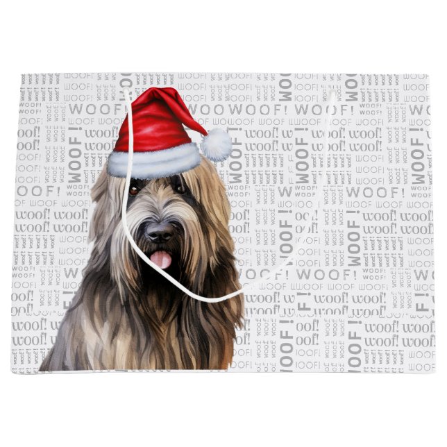 Grand Sac Cadeau Fantaisie Noël Chien Briard Shepherd Holiday (Devant)