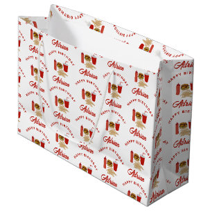 Grand Sac Cadeau Fast Food Burger Fries Motif Anniversaire Nom