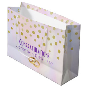 Grand Sac Cadeau Faux Gold Confetti sur Purple Watercolor Mariage
