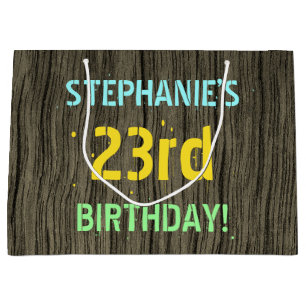 Grand Sac Cadeau Faux Wood, Peint Texte Look, 23ème anniversaire +