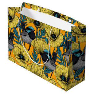 Grand Sac Cadeau Fée et pavots en jaune