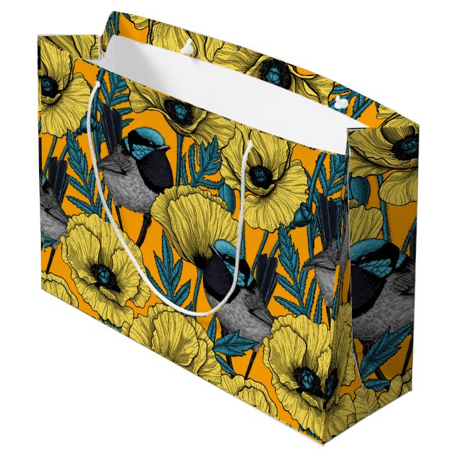 Grand Sac Cadeau Fée et pavots en jaune (Dos Angle)