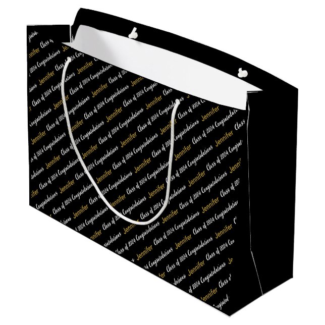 Grand Sac Cadeau Félicitations Black White Gold Classe de 2024 (Dos Angle)