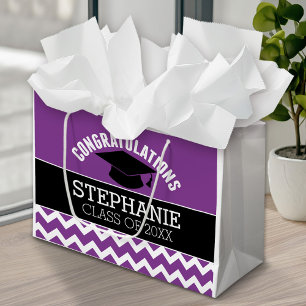 Grand Sac Cadeau Félicitations diplômé - diplômé violet noir