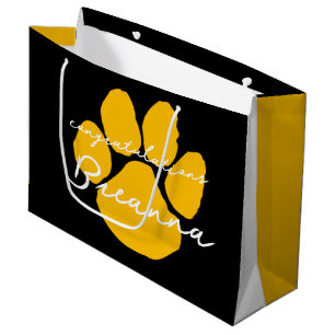 Grand Sac Cadeau Félicitations Élégantes Pawprint Black and Gold