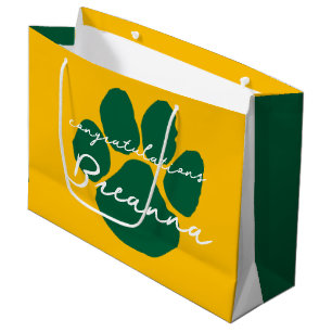 Grand Sac Cadeau Félicitations Élégantes Pawprint Gold & Green