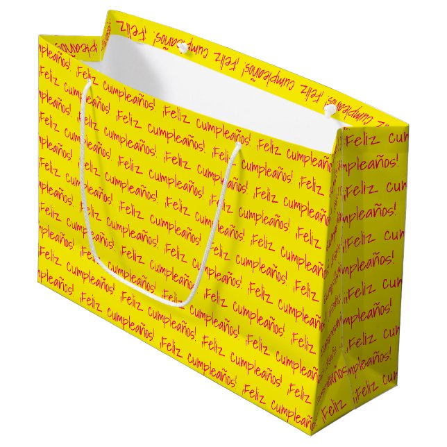 Grand Sac Cadeau Feliz Cumpleaños Espagne Bonne fête d'anniversaire (Devant Angle)