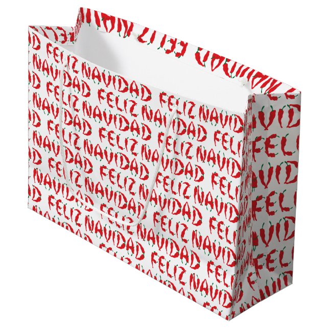 Grand Sac Cadeau Feliz Navidad Red Chile Pepper (Devant Angle)