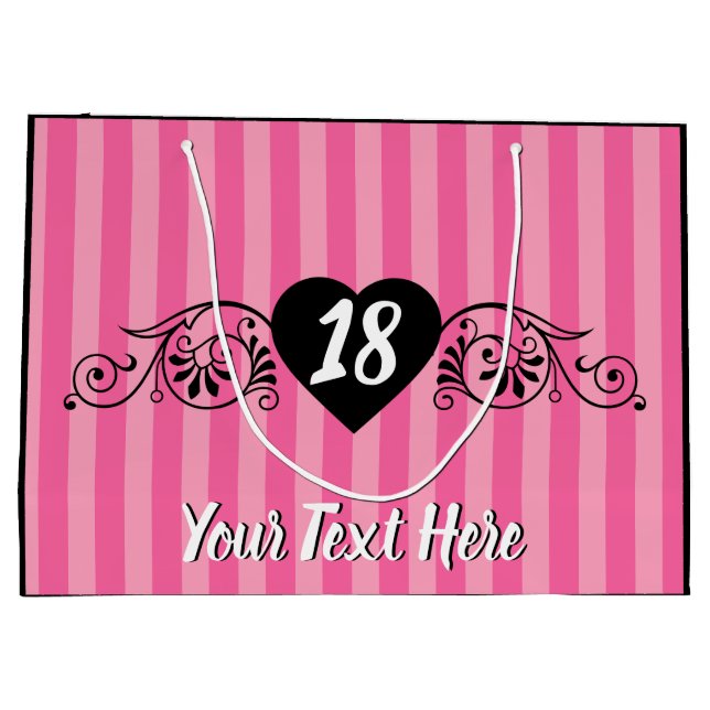 Grand Sac Cadeau Feminine Élégante fête d'anniversaire Pink Stripes (Dos)
