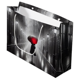 Grand Sac Cadeau Femme au parapluie rouge