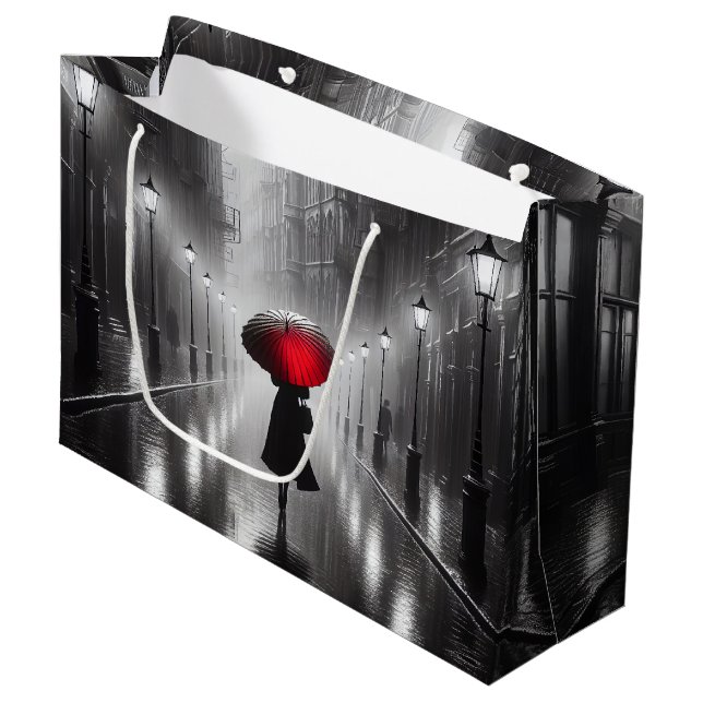 Grand Sac Cadeau Femme au parapluie rouge (Devant Angle)