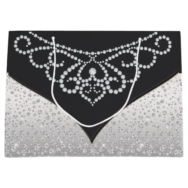 Grand Sac Cadeau Femme Diamond d'argent noir (Devant)