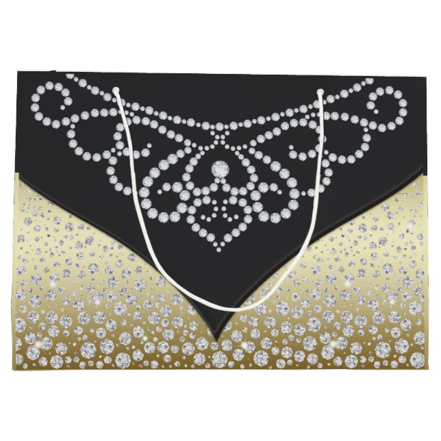 Grand Sac Cadeau Femme Elégante Black Gold Diamond (Dos)