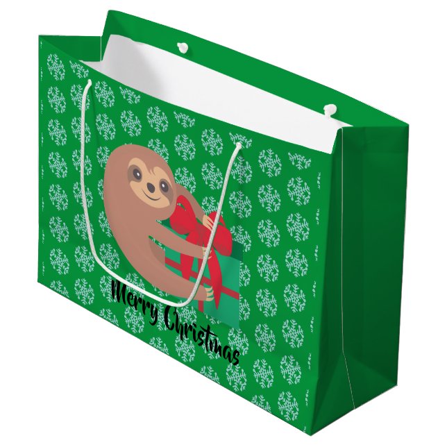 Grand Sac Cadeau Fente de Noël avec cadeau Green Snowflake (Devant Angle)
