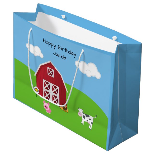 Grand Sac Cadeau Ferme Barnyard Animal Anniversaire (Devant Angle)