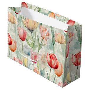 Grand Sac Cadeau Ferme Rouge Fleurs de tulipe jaune Anniversaire