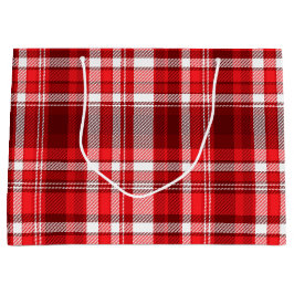 Grand Sac Cadeau Festif rouge et blanc plaid