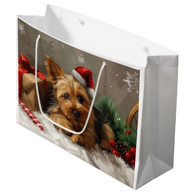 Grand Sac Cadeau Festival de Noël du chien Terrier australien (Devant Angle)