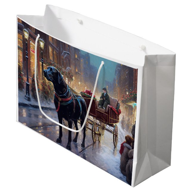 Grand Sac Cadeau Festive de Noël au Labrador noir (Devant Angle)