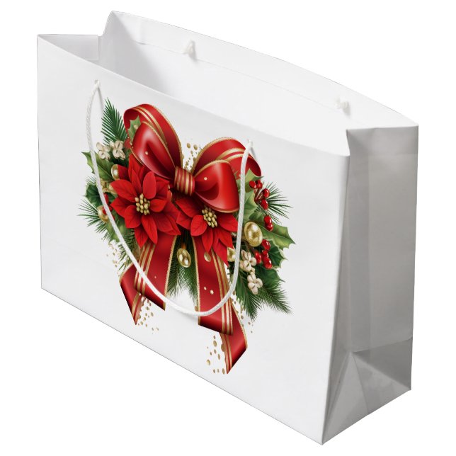 Grand Sac Cadeau Festive de Noël rouge et or (Dos Angle)