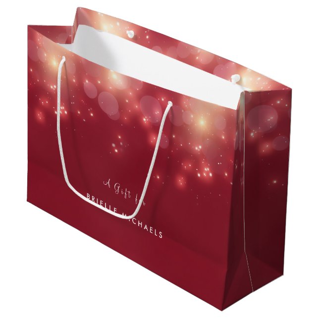Grand Sac Cadeau Festive Glam Red Bokeh Parties scintillant étincel (Devant Angle)