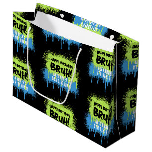 Grand Sac Cadeau Fête d'anniversaire de Bruh Boy Neon Graffiti Vert