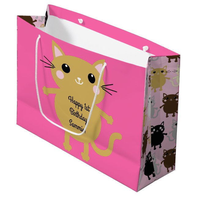Grand Sac Cadeau Fête d'anniversaire du chat (Devant Angle)