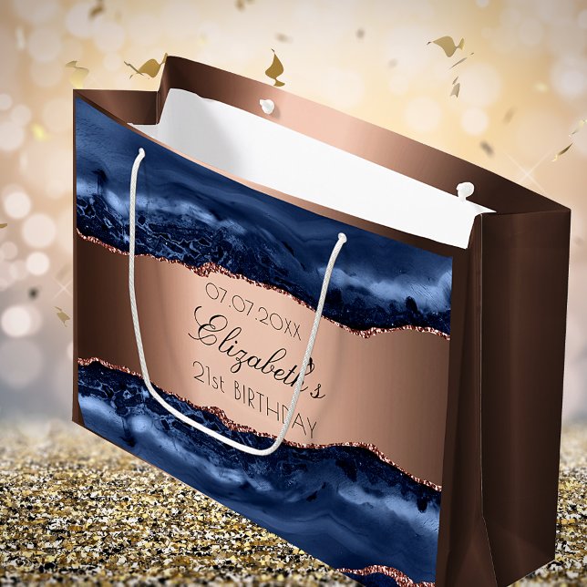 Grand Sac Cadeau Fête d'anniversaire en cuivre agate bleu (Créateur téléchargé)