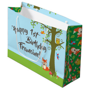 Grand Sac Cadeau Fête d'anniversaire mignonne de région boisée