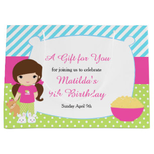Grand Sac Cadeau Fête d'anniversaire Pyjama Party pour fille brune
