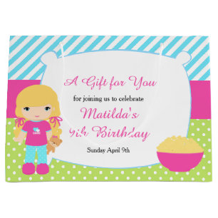 Grand Sac Cadeau Fête d'anniversaire pyjama pour fille blonde
