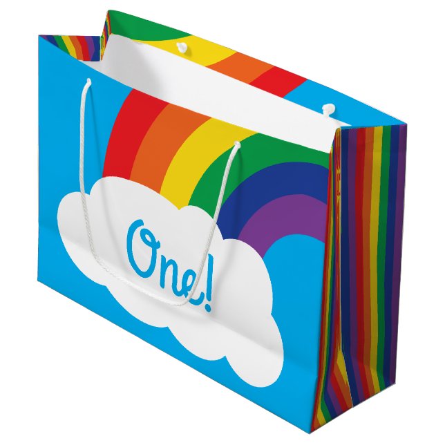 Grand Sac Cadeau Fête d'anniversaire Rainbow (Devant Angle)