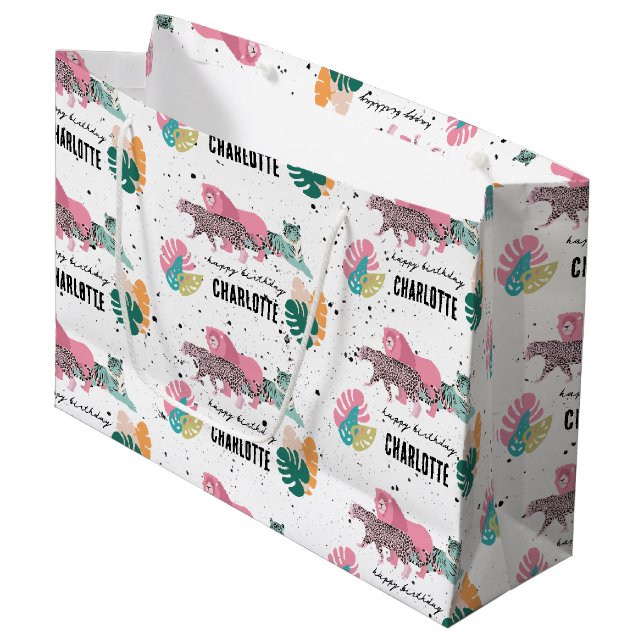 Grand Sac Cadeau Fête d'anniversaire sauvage Jungle Animaux Anniver (Devant Angle)