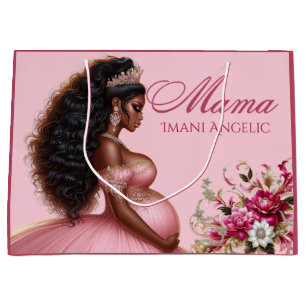 Grand Sac Cadeau Fête de Bébé Royale Rose et Or pour Future Maman N