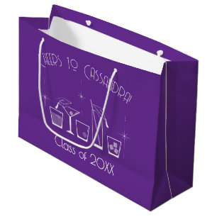 Grand Sac Cadeau Fête de fin d'études à chapeau et cocktail Violet