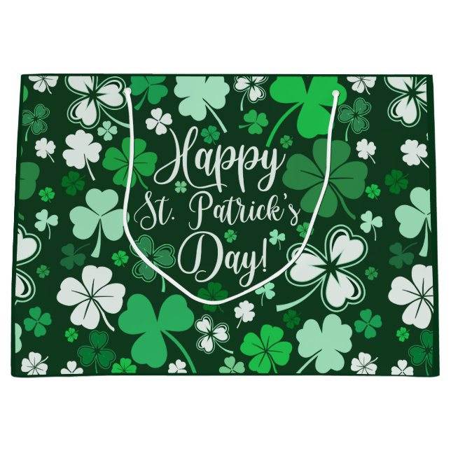 Grand Sac Cadeau Fête de la Saint-Patrick shamrock (Devant)
