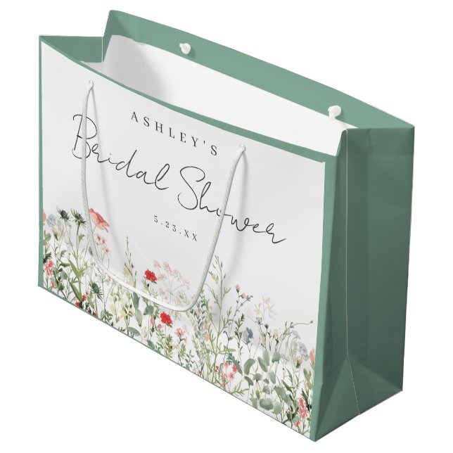 Grand Sac Cadeau Fête de mariage champêtre avec fleurs sauvages (Devant Angle)