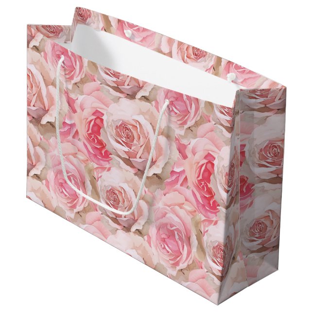 Grand Sac Cadeau Fête de mariage florale rose romantique (Devant Angle)