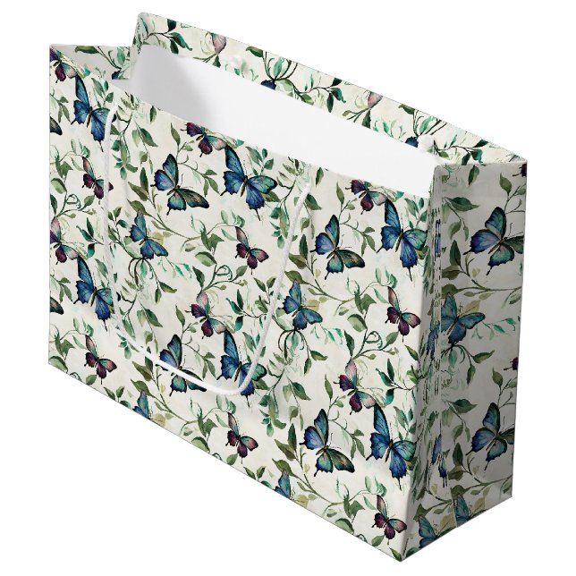 Grand Sac Cadeau Fête de mariage Papillons bleus jolis (Devant Angle)