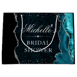 Grand Sac Cadeau Fête de mariage turquoise et paillettes d'argent