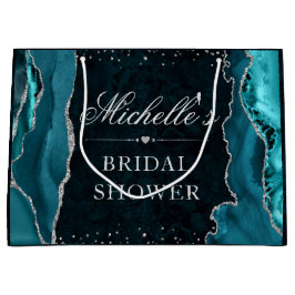 Grand Sac Cadeau Fête de mariage turquoise et paillettes d'argent