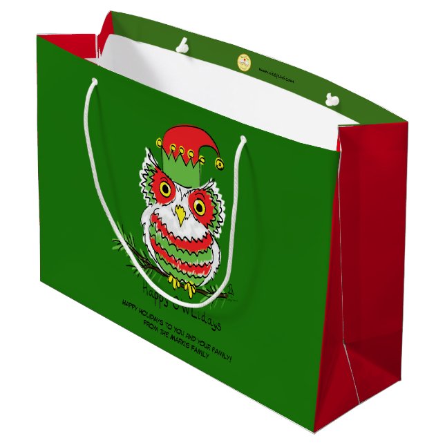 Grand Sac Cadeau Fête de Noël de Chouette (Dos Angle)