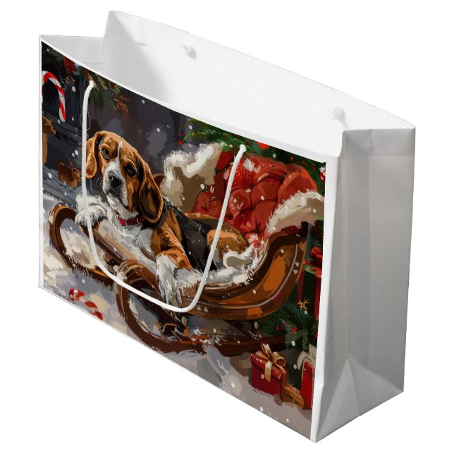 Grand Sac Cadeau Fête de Noël du chien beagle (Devant Angle)