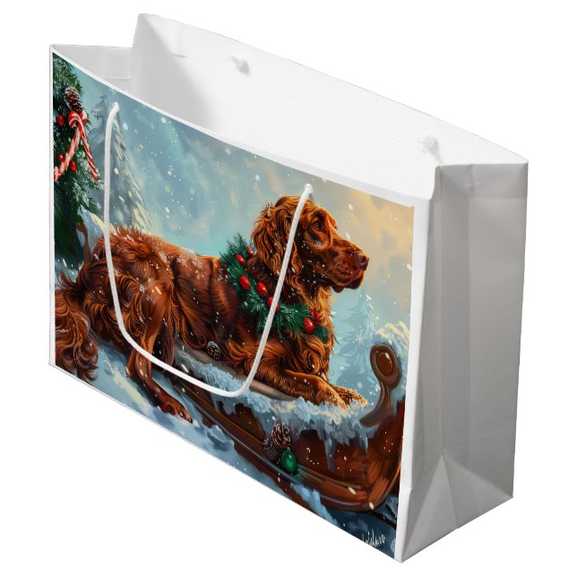 Grand Sac Cadeau Fête de Noël du chien roux irlandais (Devant Angle)